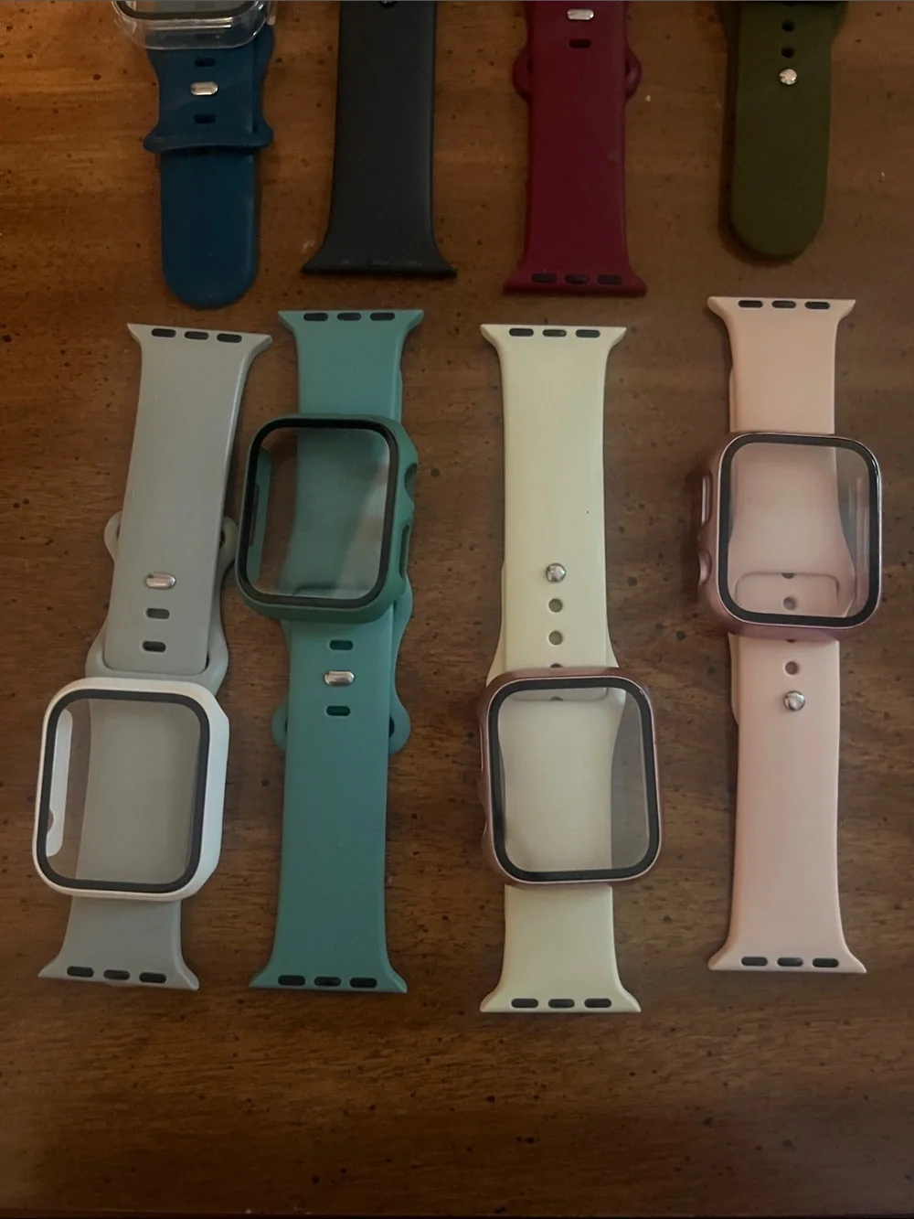 Silicone Apple Watch Bands with Protective Cases - Set of 8